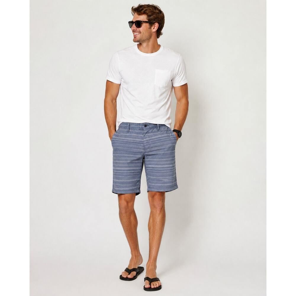 D’Rageous Mens Size 36 Blue Striped Hybrid Board Shorts Stretch Zip Pocket